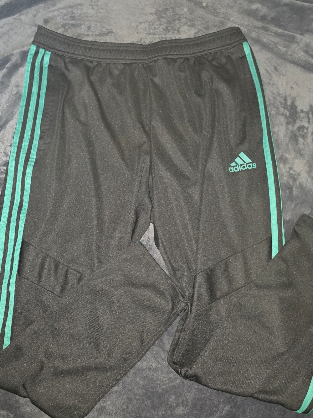 Adidas Black Track Pants with Green Stripes